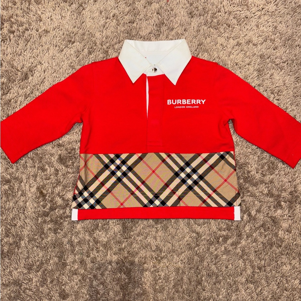 NWT: Burberry Kids Red Plaid Polo Shirt